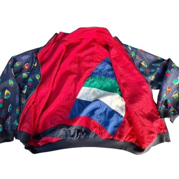 Vintage Duffel Sportswear Mens Sz L Blue Red Sailboats 3-In-1 Windbreaker Jacket - Picture 13 of 14
